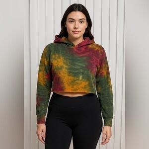 Colorful Tie-Dye Cropped Hoodie Sweatshirt Size S NWT | 525 America